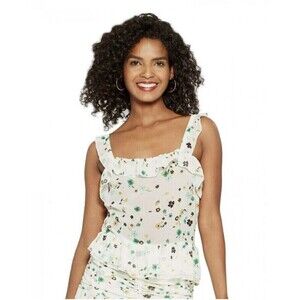 Who What Wear Revolve, Floral Crop Top Pastel White Posies Ruffle Blouse Size XL